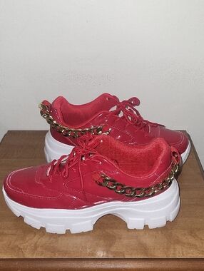 LUCKY STEP Women Chunky Platform Sneakers - Red (Size 8.5)